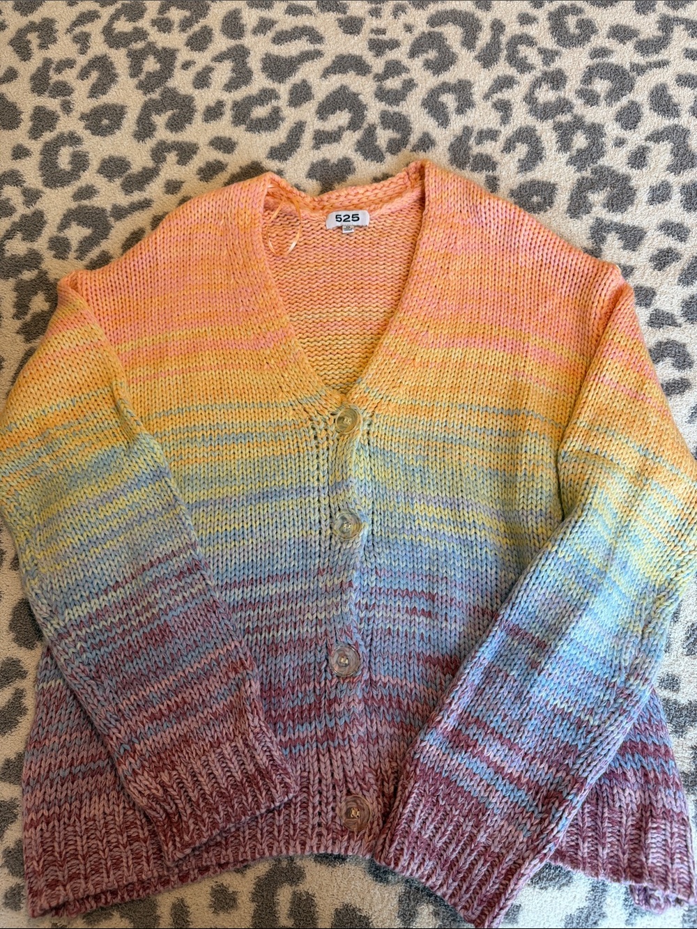 525 America Pastel Ombre V-Neck Button Cardigan in Peach Yellow Blue Mauve